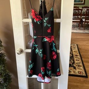 Black floral mini dress